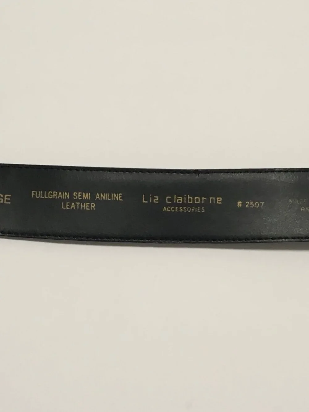 Vintage Liz Claiborne Black Leather Belt Fullgrain Semi Aniline Gold Tone Sz L